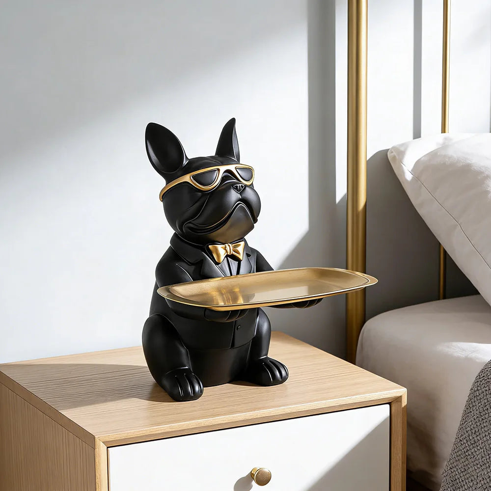 Kreative Bulldoggen-Tablett Statue – Tierische Dekoration mit Ablage für Wohnzimmer, Schlafzimmer und Geschenkidee Kaufschwan®