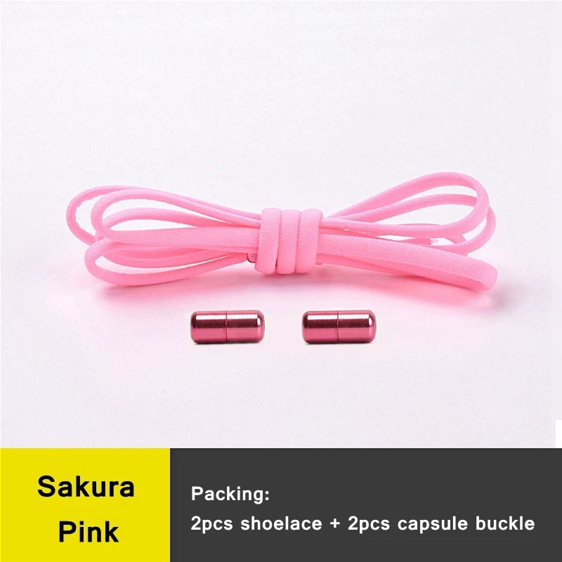 21 Farben No-Tie Schnürsenkel – Elastische Laces mit Rundem Metallverschluss | Schnelle Slip-On Sneaker Laces für Damen & Herren, 1 Paar Kaufschwan® Sakura Pink 100cm