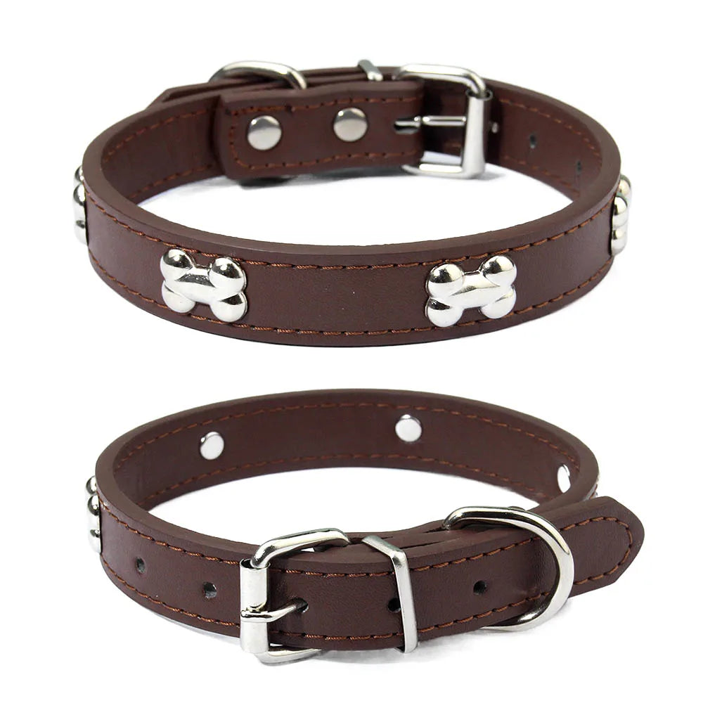 Knochen Leder Hundehalsband Strapazierfähig Verstellbar für Kleine Große Hunde Katzen Welpen