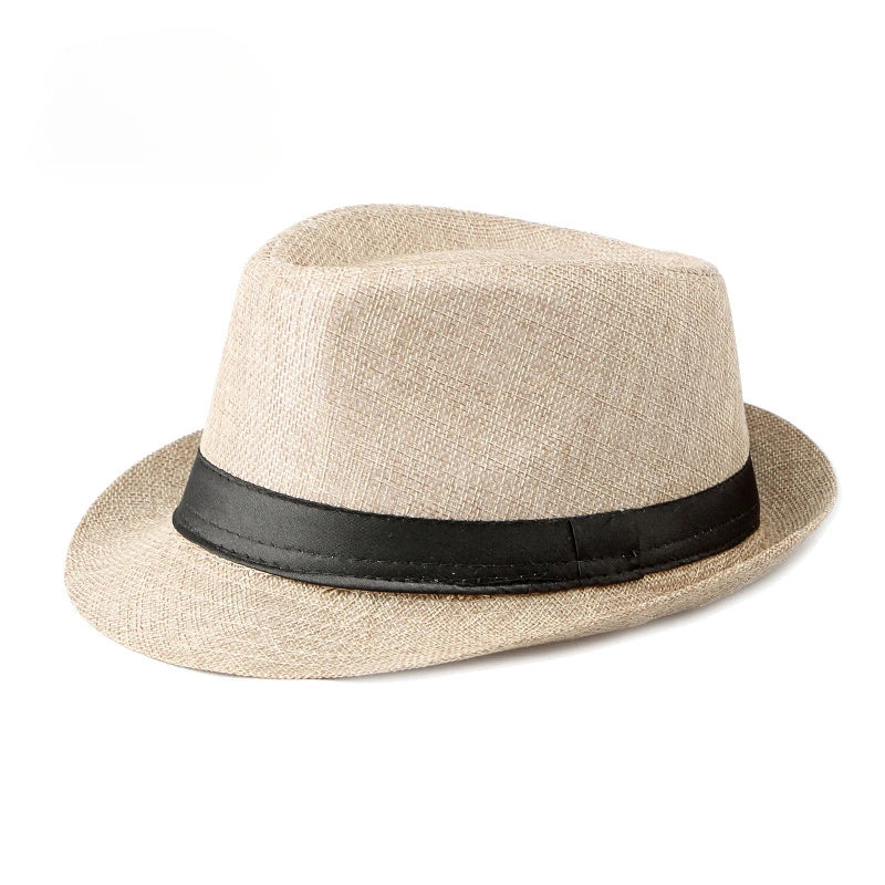 Jazz Fedora Hut – Strand Leinen Top Hat für Herren & Damen, Frühling & Sommer, Sonnenschutz Outdoor Kaufschwan® Beige