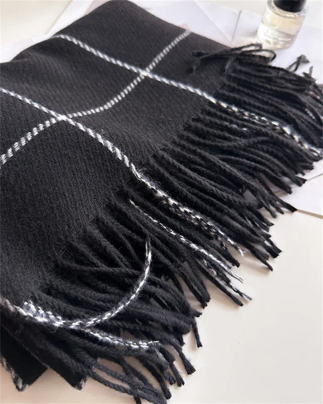 Modischer Karo Kaschmir-Imitat Schal | Luxus Pashmina Wärmeschal | Umschlagtuch, Poncho Decke mit Fransen Kaufschwan®