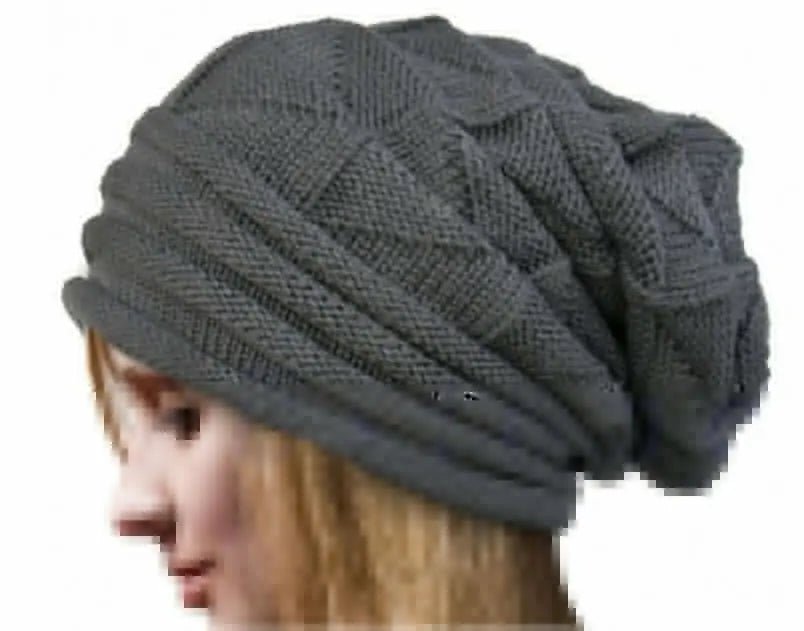 Gestrickte Oversize Baggy Beanie – Warme Wintermütze | Slouchy Wollmütze für Damen & Herren | Ski Skull Cap Kaufschwan® Grau Einheitsgröße