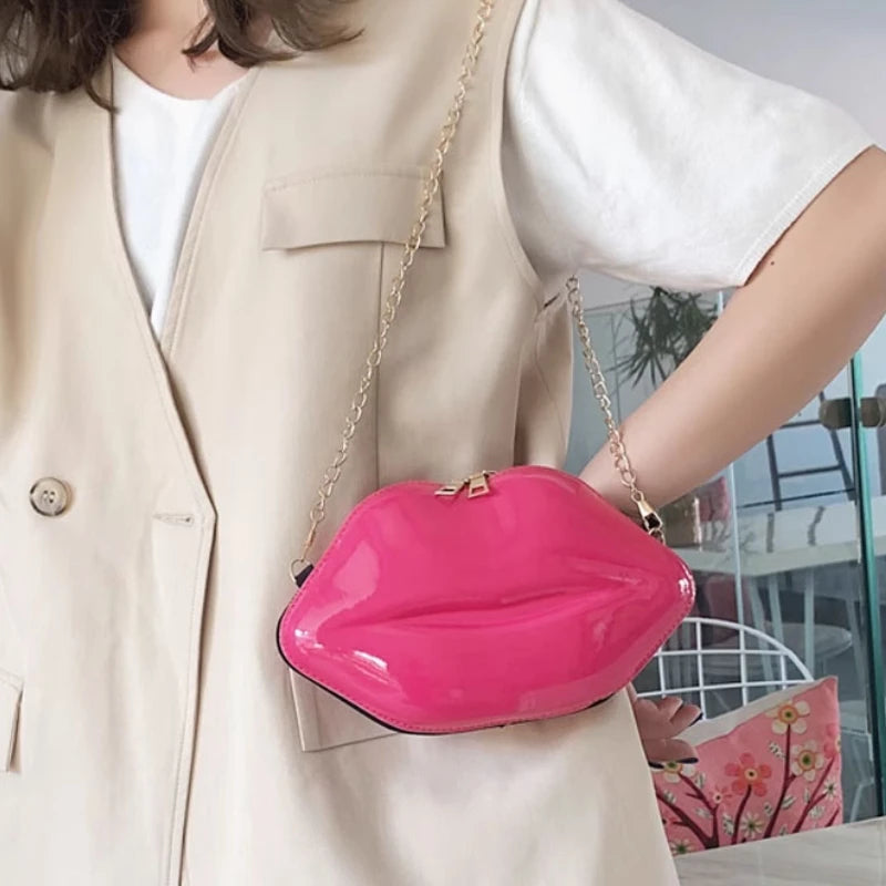 Lippen Design Schultertasche – Luxus Designer-inspirierte Damen Messenger & Handtasche | Einfarbige Zipper Umhängetasche Kaufschwan®