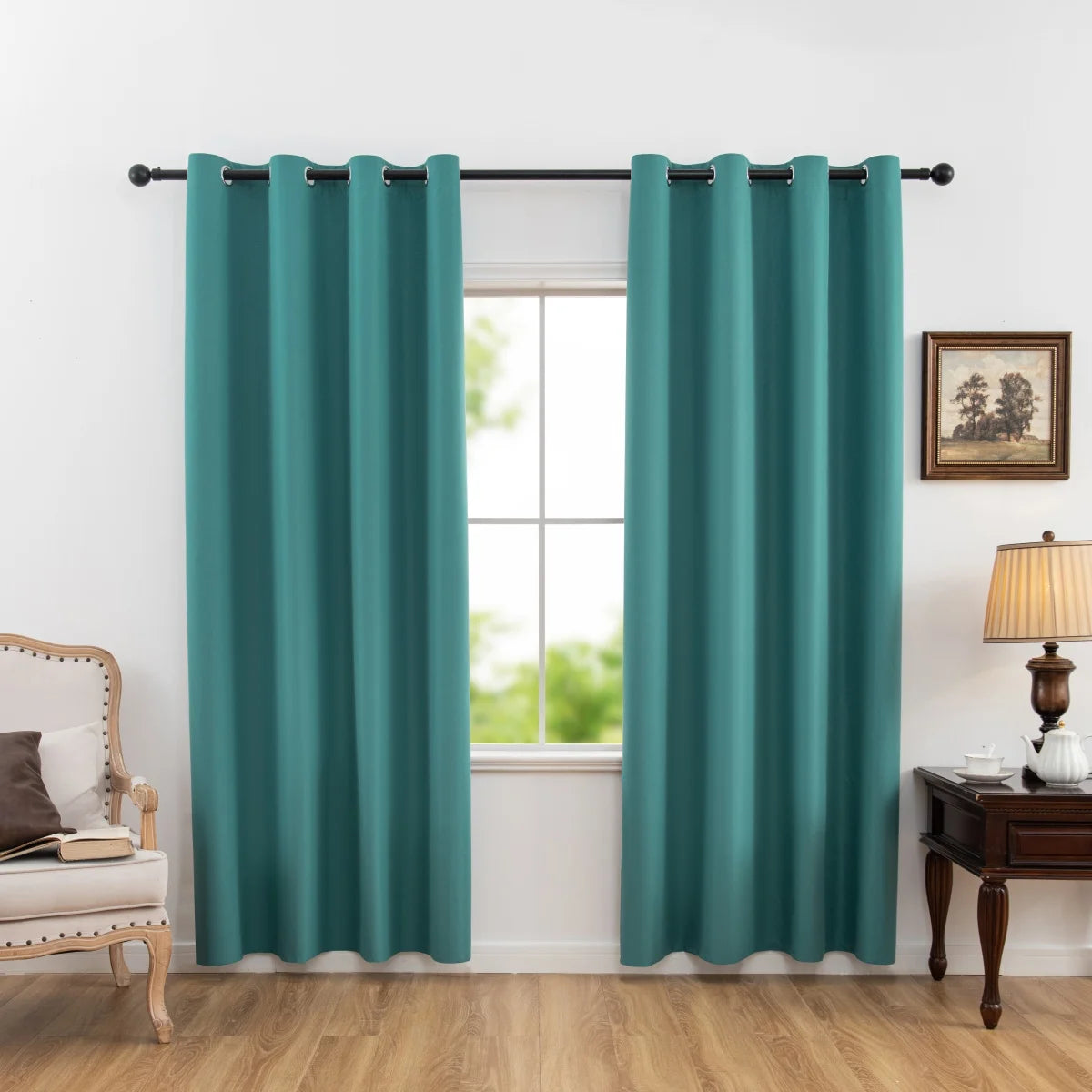 Einfarbiger 100% Verdunkelungsvorhang mit Ösen Voller Sichtschutz für Schlafzimmer Wohnzimmer Kaufschwan® Grün 100X130cm - 1 Stück Ösenverschluss