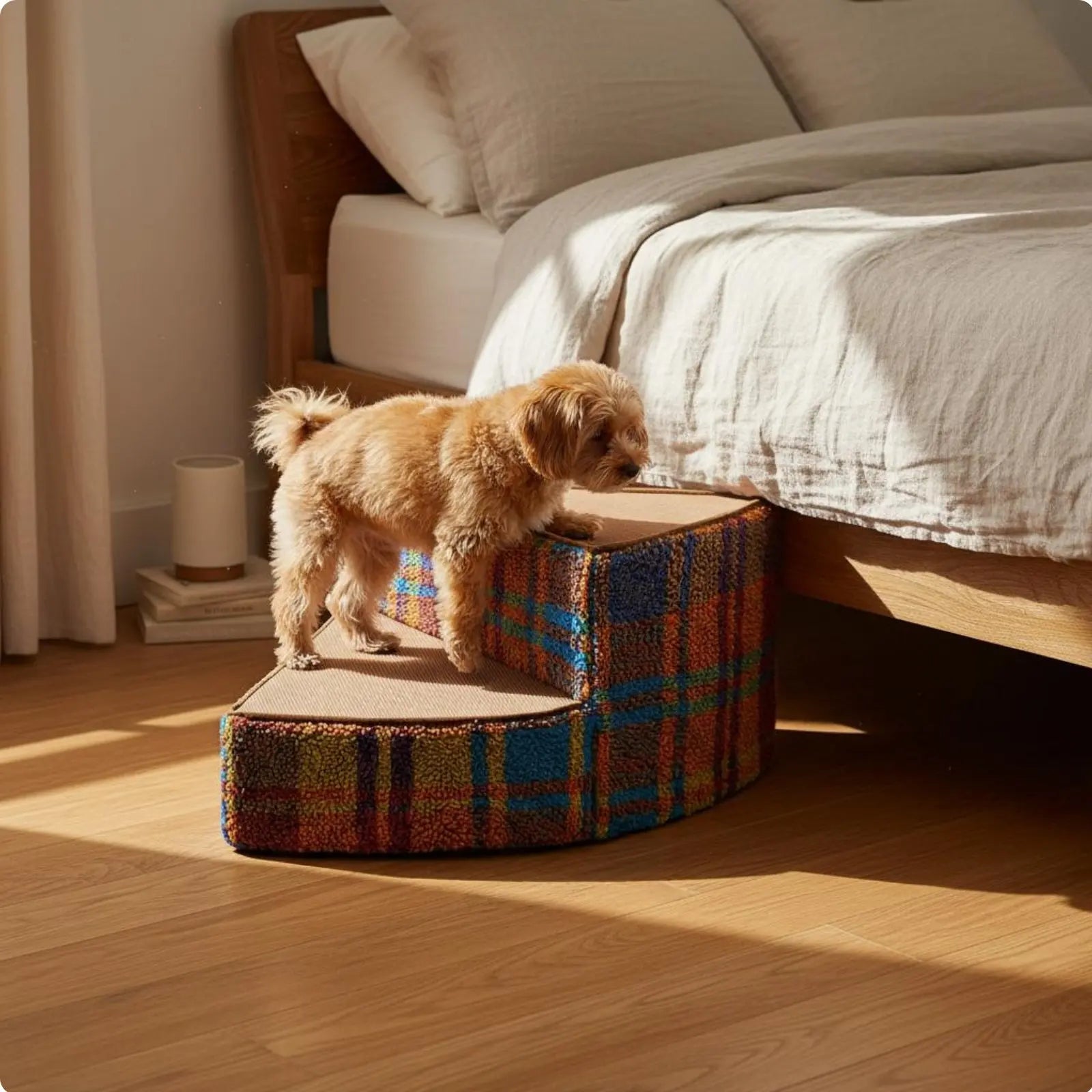 Gebogene Haustiertreppe – Leichte Schaumstoff Hundetreppe mit Rutschfestem Design | Weiche Katzen- und Hundeleiter Kaufschwan® Design 3