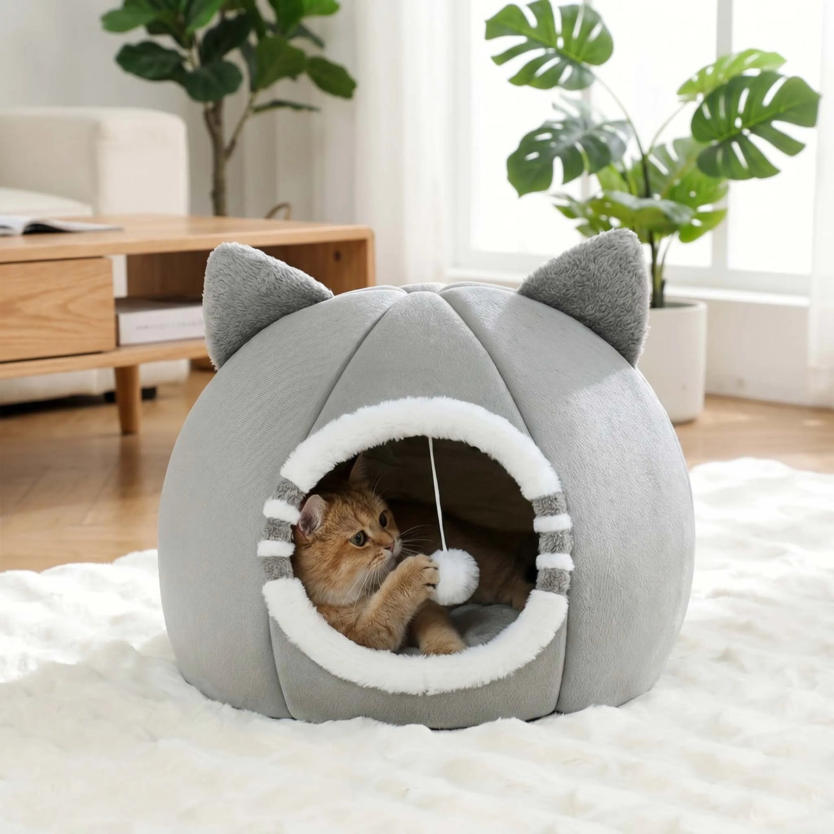 Kuscheliges Katzenbett für Katze – Weiche Schlafhöhle mit Matte, Nest & Katzenhaus Kaufschwan®