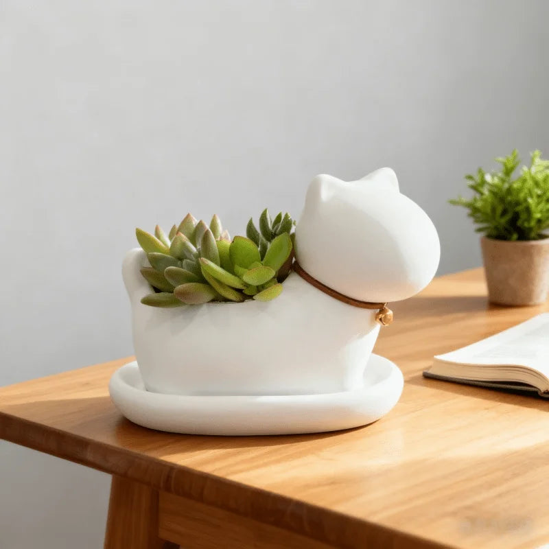 Niedlicher Cartoon Katzen Blumentopf – Kreatives Katzen Gesicht Design | Leichter Anti-Rutsch Pflanztopf für Büro, Lernen & Balkon Kaufschwan®