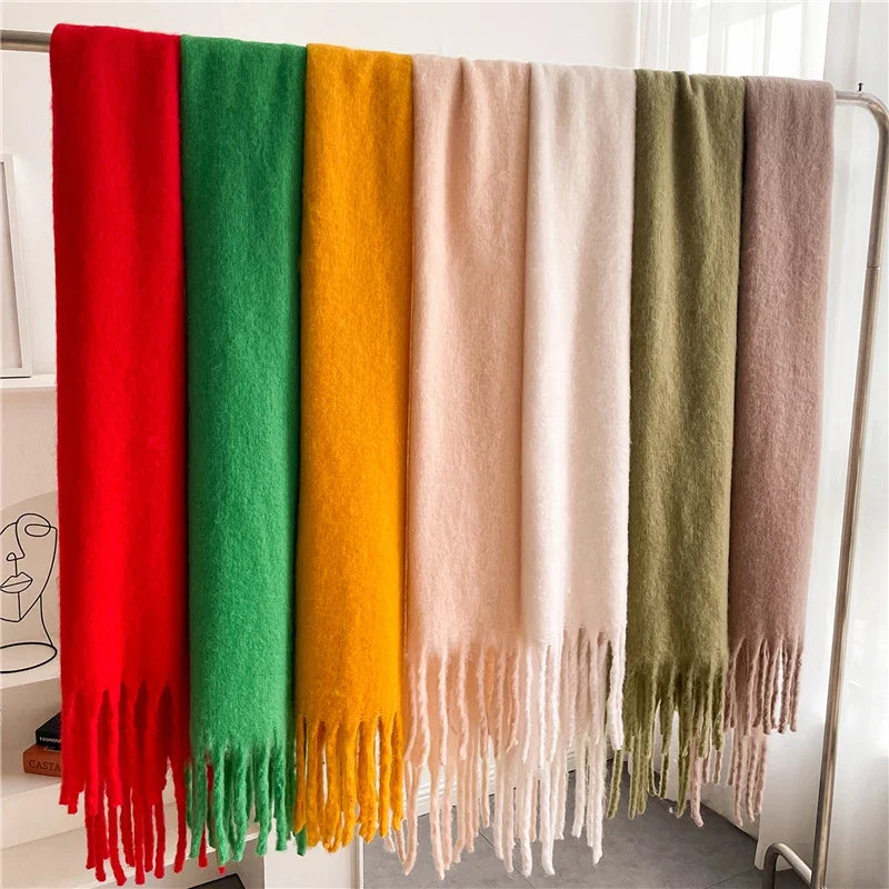 Winter Schal für Damen | Kaschmir-Optik Pashmina Tuch | Weiches Warmes XXL Umschlagtuch mit Fransen & Poncho-Stil Kaufschwan®