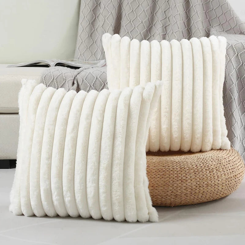 Weiß & Rosa Dekorativer Kissenbezug | Flauschiger Weicher Überwurf für Sofa, Couch & Wohnkultur | 45x45cm Kaufschwan®