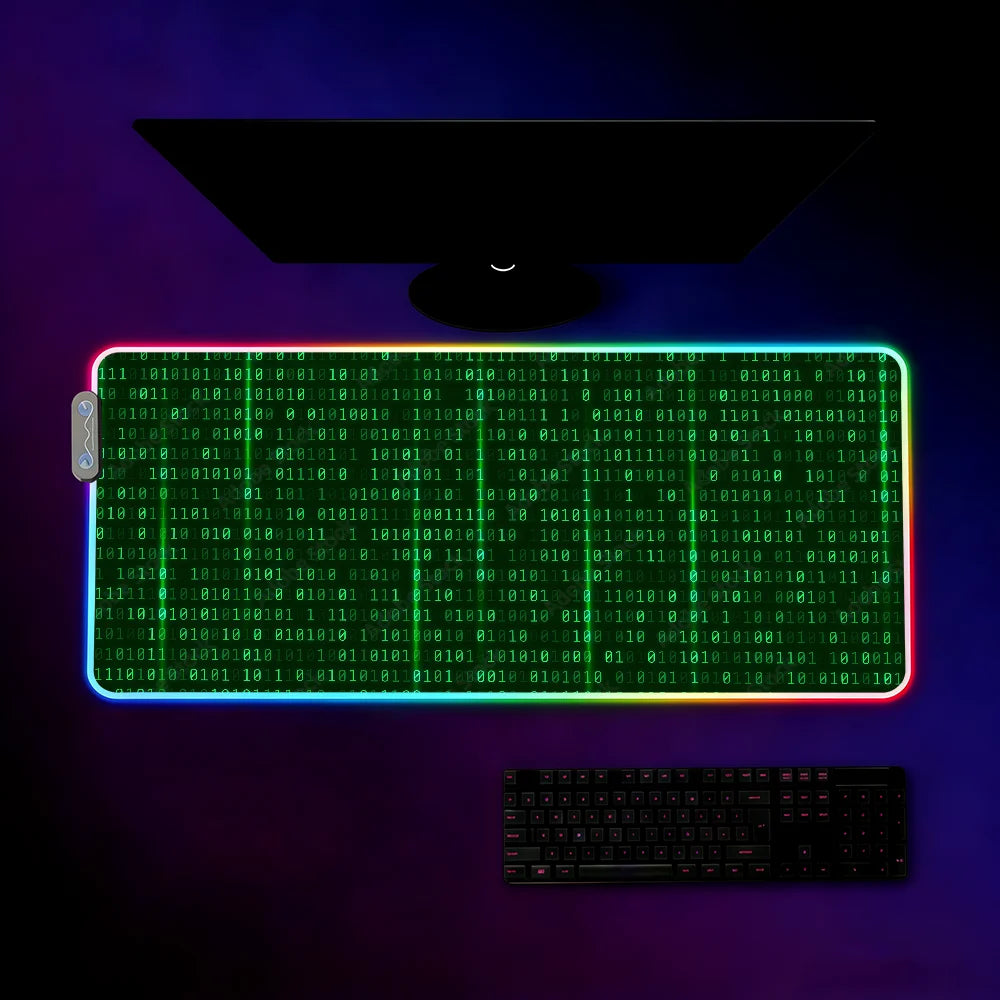 Hacker Code Art RGB LED Mauspad – Großes XXL Rutschfestes Gaming Schreibtischmatte aus Gummi für Tastatur und Computer Kaufschwan®