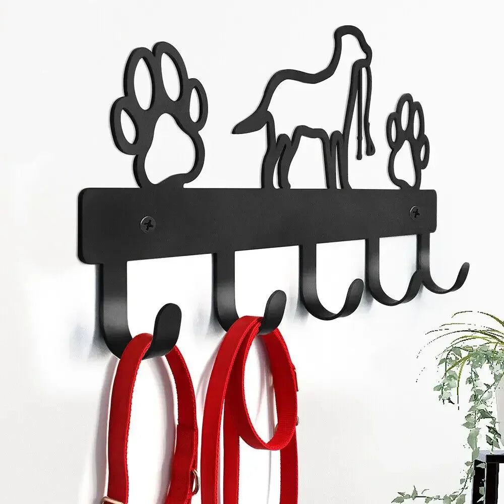 Metall Wandhaken mit Pfotenmotiv – Hundehalter mit 5 Haken | Wandorganizer aus Eisenkunst für Schlüssel, Leinen & Jacken