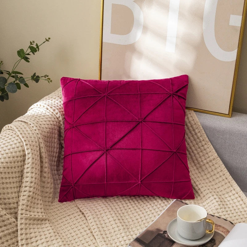 Samt Kissenbezüge | Kariertes Gitter Design | Dekorative Kissenhüllen in Weihnachtsrot für Sofa & Wohnkultur Kaufschwan® Rot 45x45cm 2er Set
