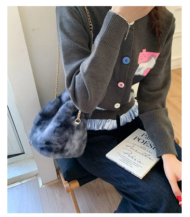 Modische Nischen-Handtasche mit Farbverlauf – Plüsch Damen Crossbody & Schultertasche im Trendigen Design