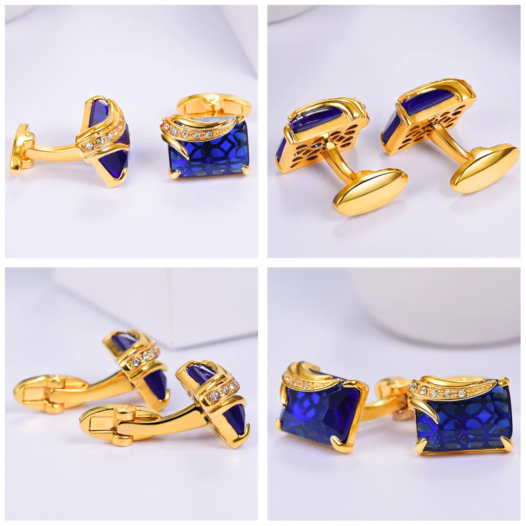 Rechteckige Herren Manschettenknöpfe mit Kristallstein – Rot, Blau & Schwarz | 14×19mm Österreichischer Kristall Luxus Schmuck Geschenk Kaufschwan®