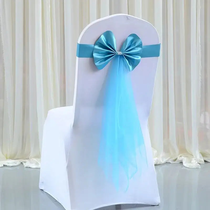 Stuhlschleife aus Stretch-Spandex mit Organza Schmetterlingsband – Elegante Stuhldekoration Kaufschwan® Himmelblau