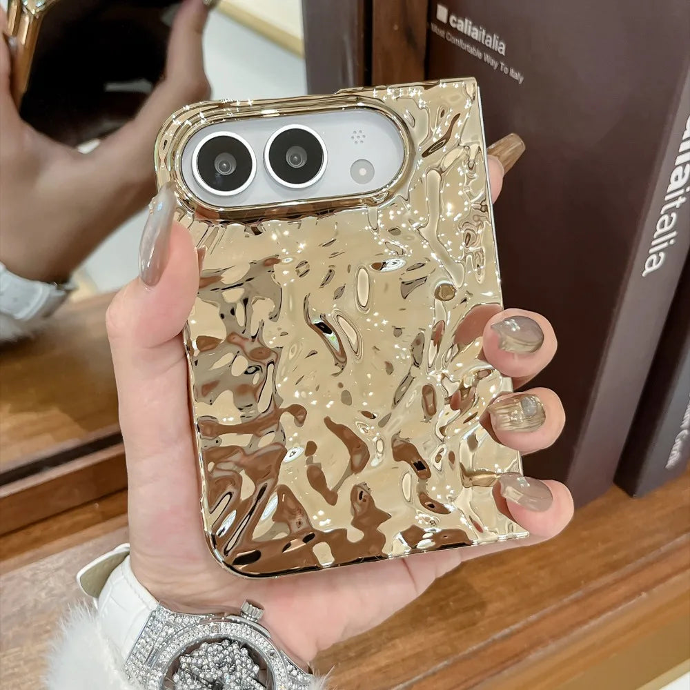 Galvanisierte Schutzhülle mit Wasserwellenstruktur für iPhone Duo Fold – Farbige Hart-PC-Hülle mit Stoß- und Scharnierschutz Kaufschwan®