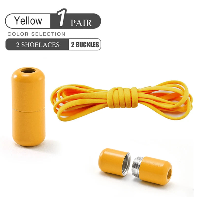 Elastische No-Tie Schnürsenkel – Halbkreis-Design mit Metallverschluss | Praktische Slip-On Laces für Kinder & Erwachsene Sneaker Kaufschwan® Gelb 100cm
