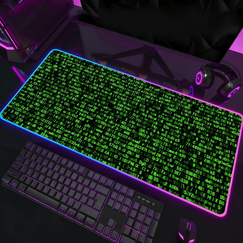 Hacker Code Art RGB LED Mauspad – Großes XXL Rutschfestes Gaming Schreibtischmatte aus Gummi für Tastatur und Computer Kaufschwan® z2 RGB250x350x3mm