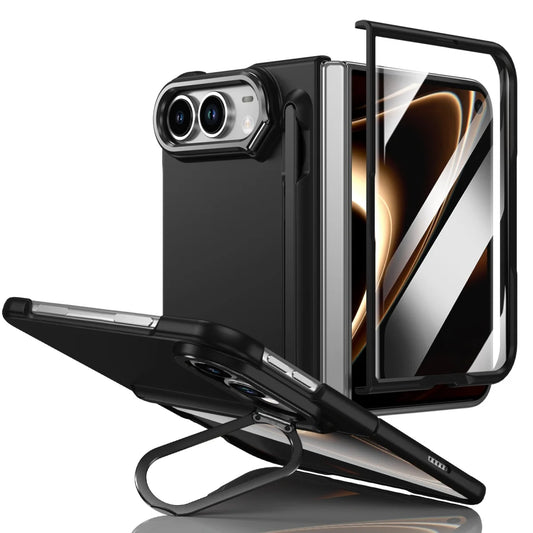 Schützende Klapphülle für iPhone Duo – Stoßfeste Hart-PC-Hülle mit Stifthalter, Displayschutz, Scharnierschutz und Metallständer Kaufschwan®