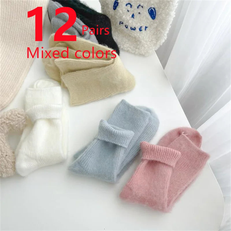 1-12 Paare Damen Herbst Winter Dicke Warme Mittellange Socken | Modische Macaron Farbige Flauschige Bequeme Freizeit Socken Kaufschwan® 12 Paare Einheitsgröße