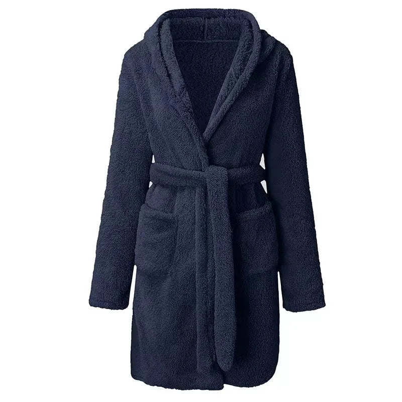 Langer Winter-Morgenmantel für Herren – Dicker Plüsch-Bademantel aus Fleece mit Schalkragen & Langen Ärmeln