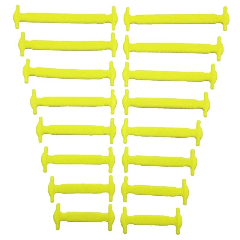 16 Stück Silikon Elastische Schnürsenkel – T-förmige No-Tie Laces | Unisex Mode Schuhbänder für Sneaker & Freizeitschuhe Kaufschwan® Gelb-16 Stück