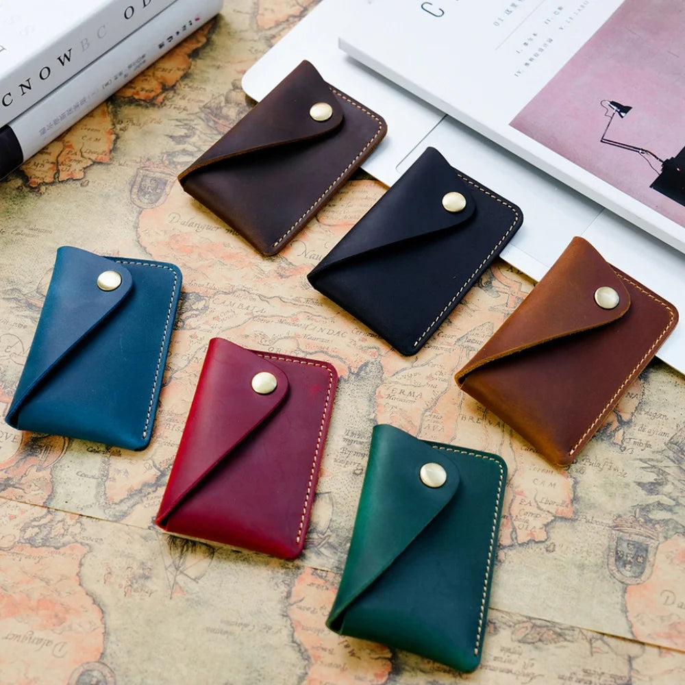 Handgefertigtes Minimalistisches Kartenetui aus Rindsleder – Kleine Retro-Geldbörse mit Druckknopfverschluss Kaufschwan®