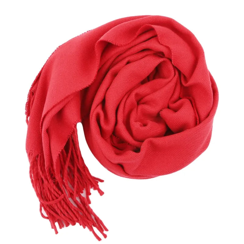 Herbst & Winter Einfarbiger Kaschmir-Imitat Schal | Dickes Lang-Tassel Umschlagtuch für Herren & Damen – Warmer Monochrom Schal Kaufschwan® Rot
