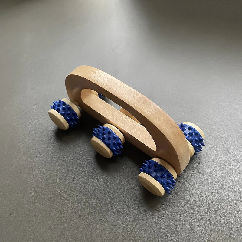 6-Rad Holzroller | Reflexzonenmassage & Akupunkturtherapie | Meridian-Schaben & Lymphdrainage-Massager für Gesichtslifting Kaufschwan® Blau