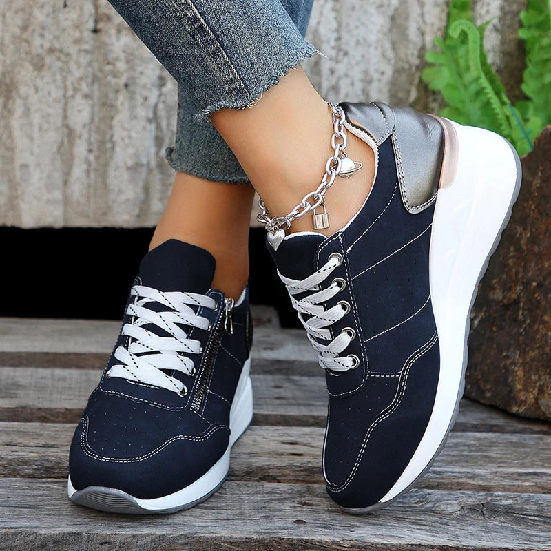 Damen Keil-Sneaker in Übergrößen – Frühling Schnürschuhe mit Plateau-Sohle | Leichte, Rutschfeste Freizeit-Schuhe Kaufschwan®
