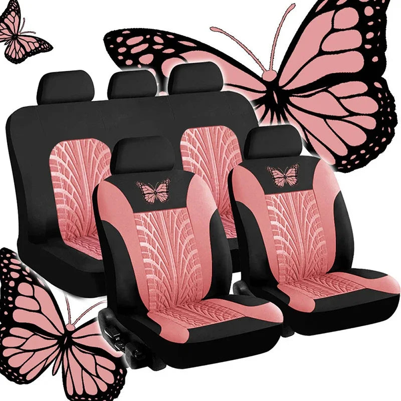Universelles Autositzbezüge-Set – Vollständiges Set mit eleganter Schmetterlingsstickerei für Auto, SUV, Van & LKW