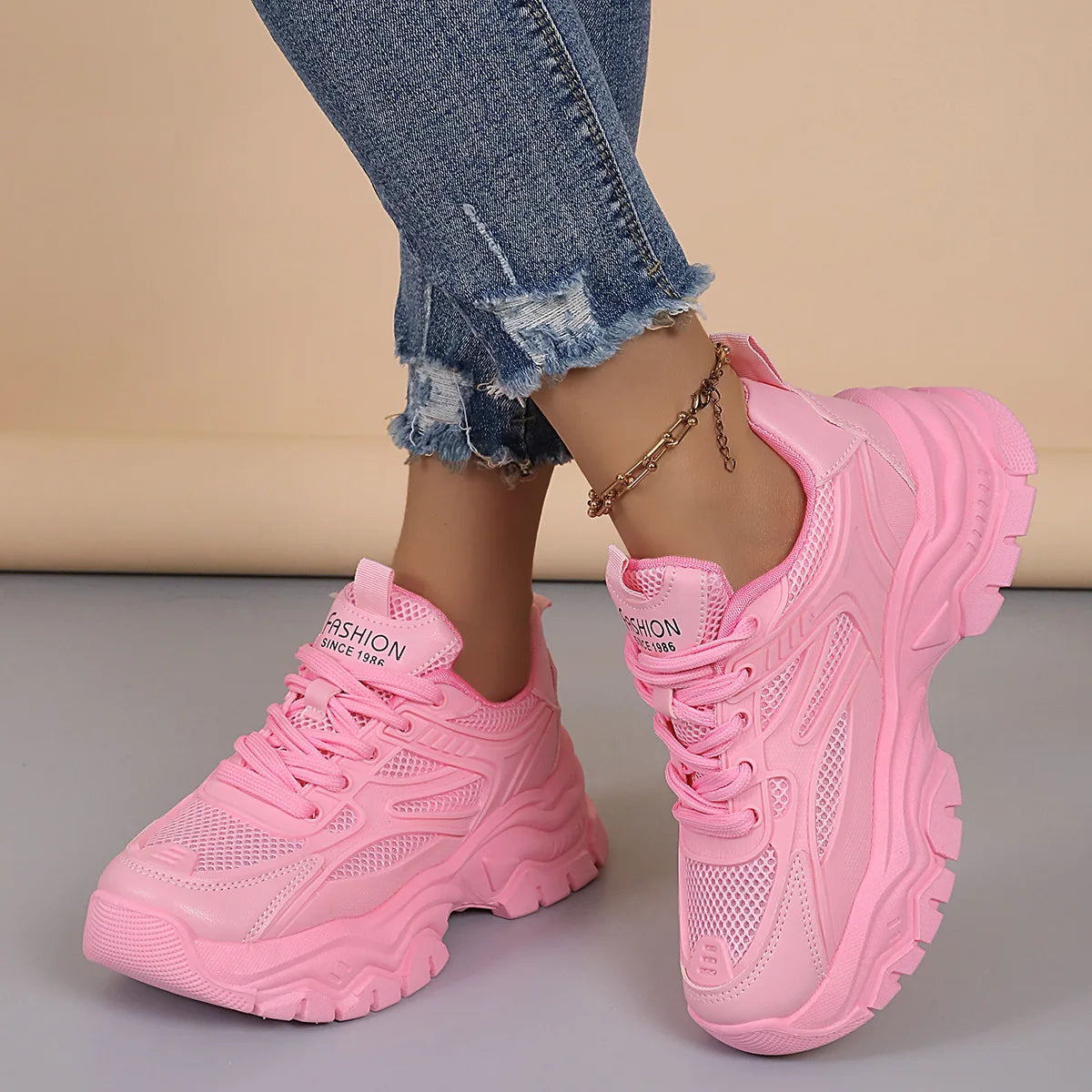Neue Damen Plateau-Sneaker – Runde Zehenform, Mesh Tennisschuhe | Herbstmode Atmungsaktive & Bequeme Sportschuhe Kaufschwan®