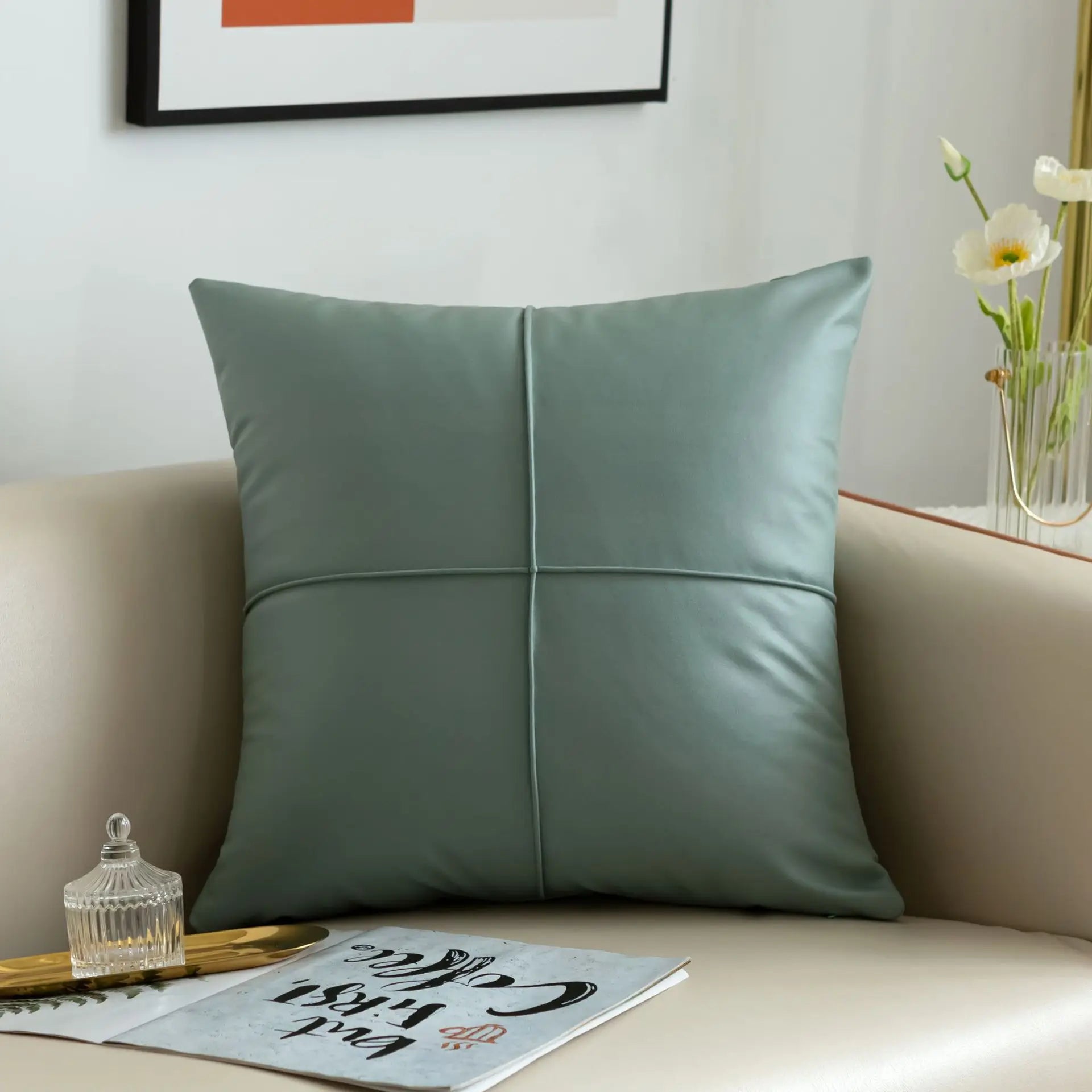 Luxus Kunstleder Dekokissen | Rechteckiges Sofakissen für Wohnzimmer Kaufschwan® Blau 45x45cm
