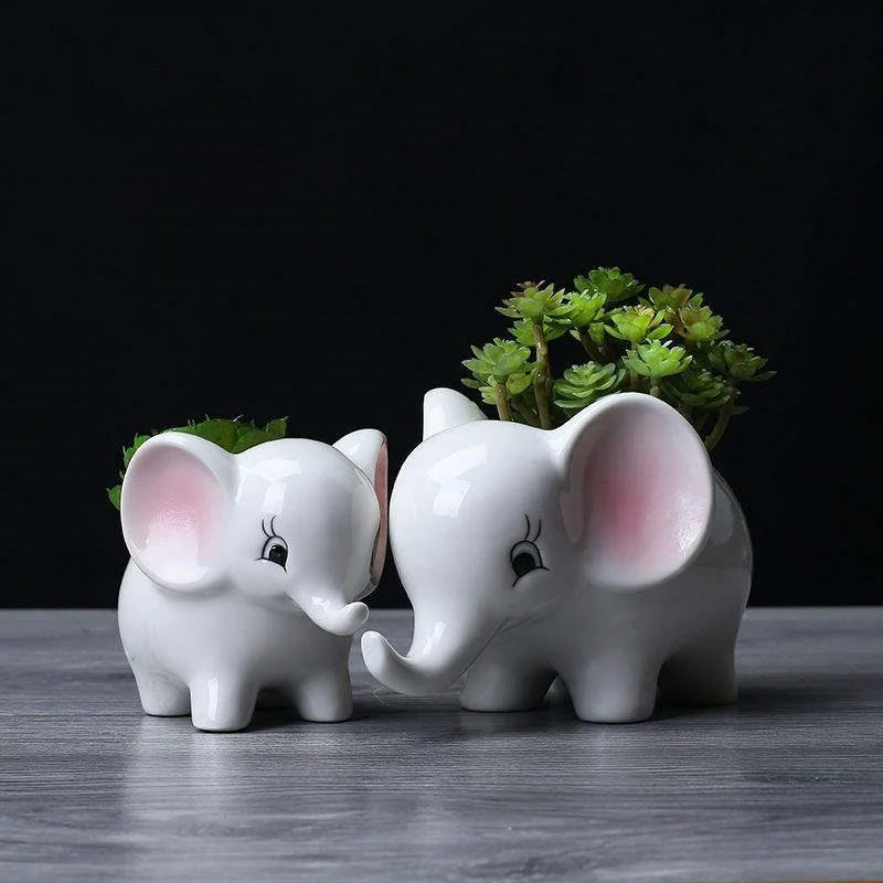 Kreativer Keramik Mini Blumentopf – Niedlicher Weißer Baby Elefant Sukkulenten Topf | Tisch Deko Ornament Kaufschwan®