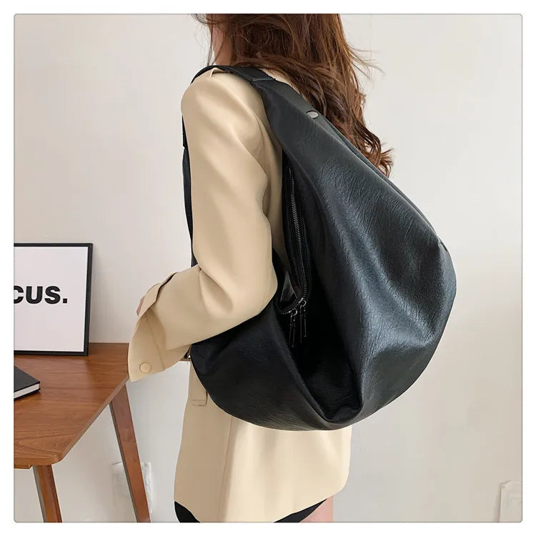 Große Schwarze Schultertasche für Damen – Hobo Shopper Tote | Weiche Leder Umhängetasche für Reisen & Alltag Kaufschwan®