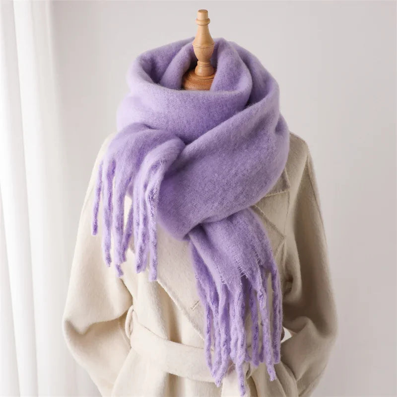 Winter Schal für Damen | Kaschmir-Optik Pashmina Tuch | Weiches Warmes XXL Umschlagtuch mit Fransen & Poncho-Stil Kaufschwan® Helllila