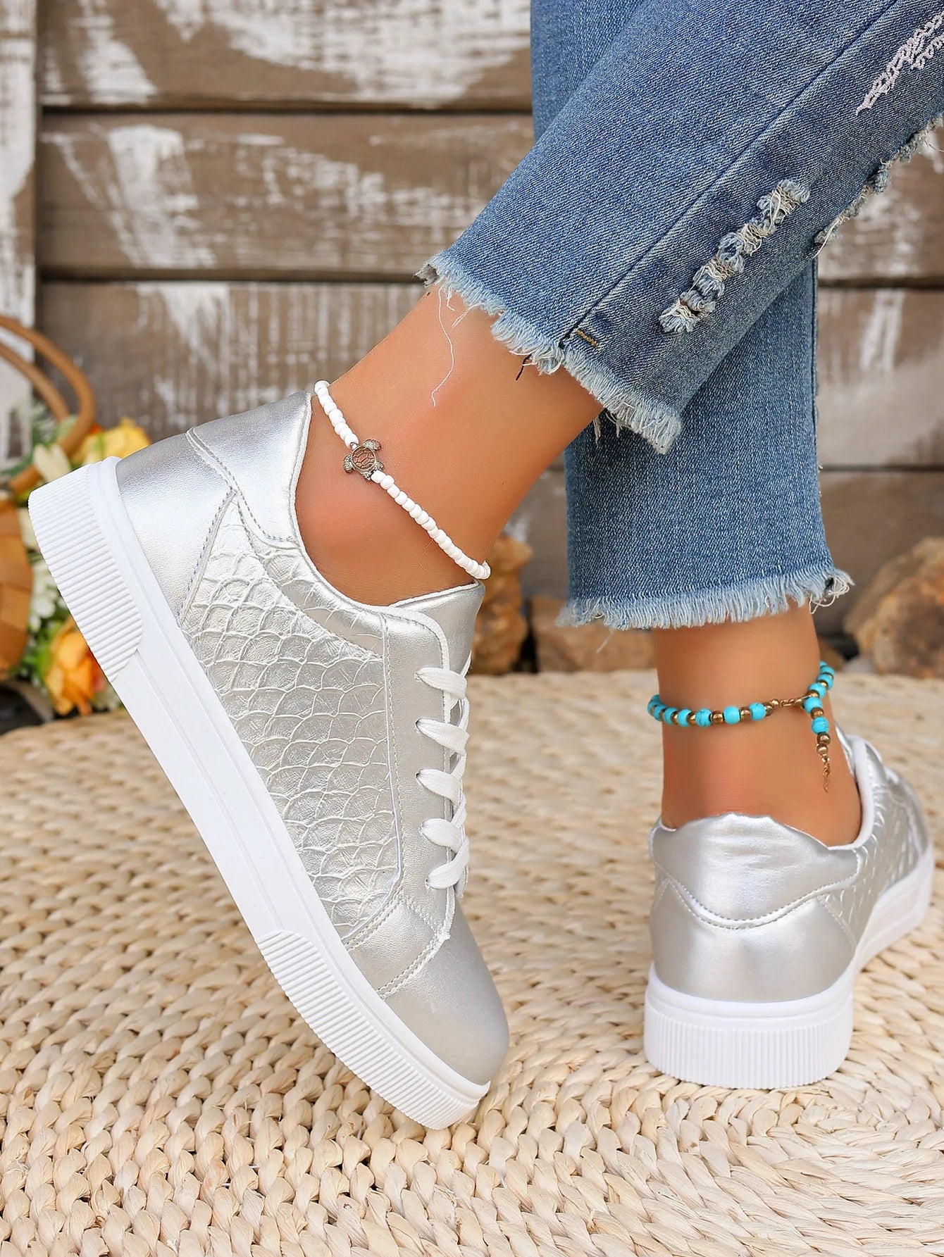 Damen Sneaker in Gold & Silber – Übergröße 42 | Frühling & Herbst Schnürschuhe aus Weichem PU Leder | Modische Freizeitschuhe Kaufschwan®