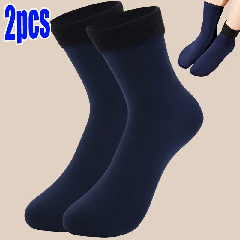 Winter Thermosocken für Damen | Samt Nylon Plüsch Fleece Gefüttert | -30°C Warm, Nahtlos Verdickt Schneesocken | Unisex Bequeme Haussocken Kaufschwan® Dunkelblau - 2 Stück