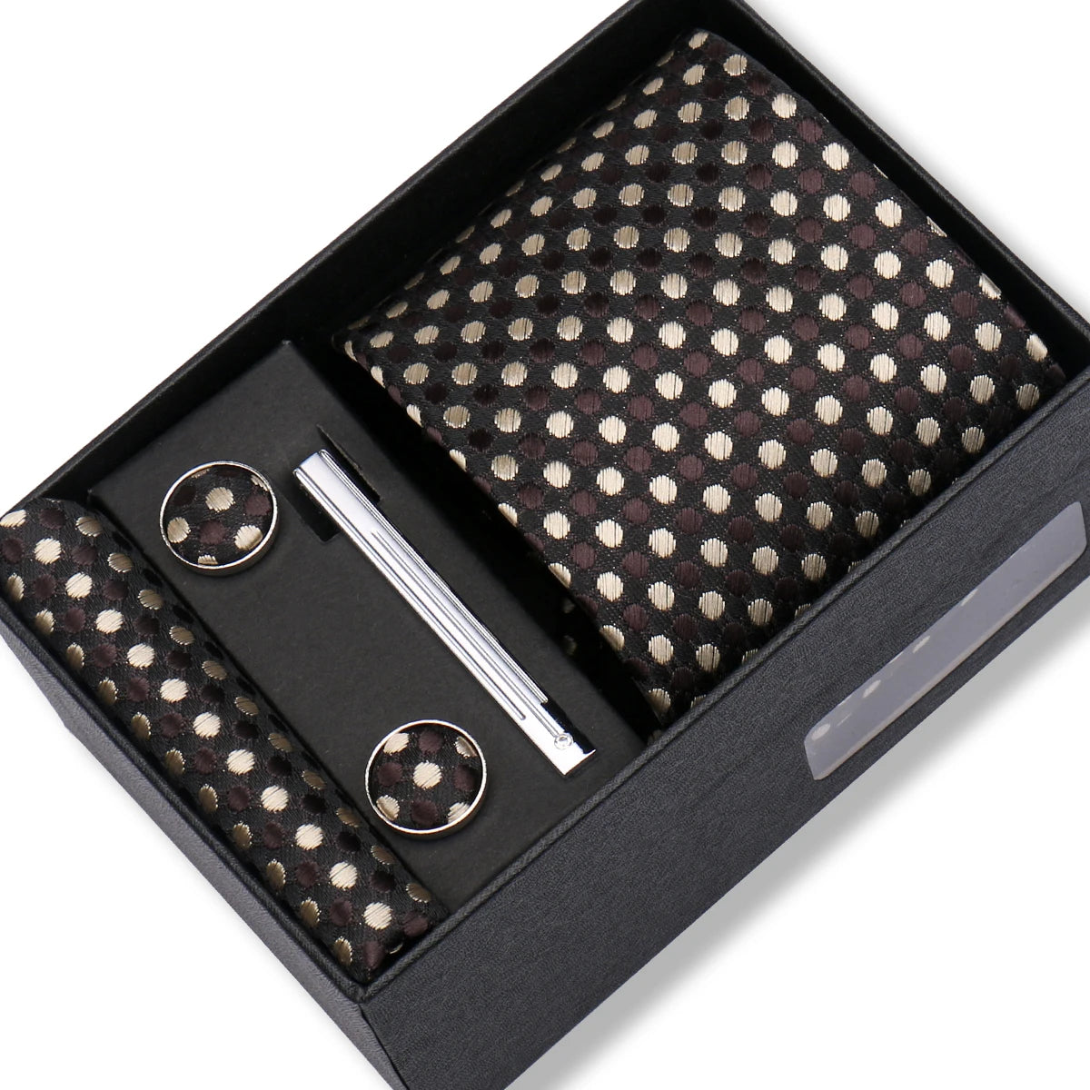 Herren Jacquard-Krawatten-Set 8 cm – Elegante Krawatte mit Einstecktuch, Manschettenknöpfen & Krawattenklammer | Luxus-Geschenkbox für Hochzeit & Business