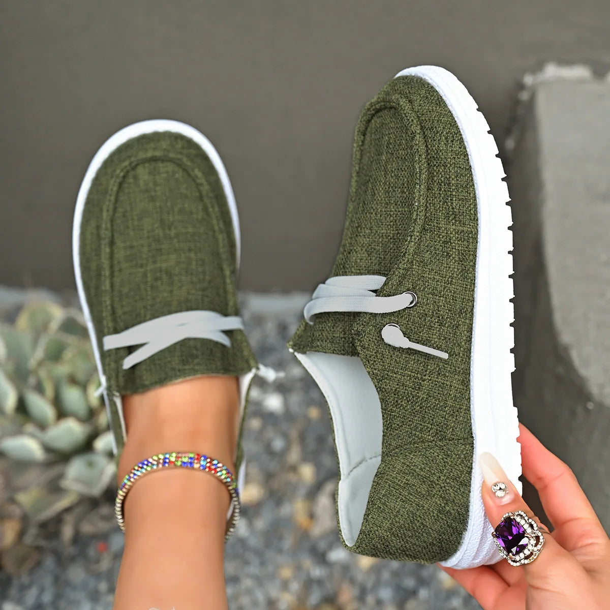 Frühling & Herbst Damen Vulcanized Sportschuhe – Modische Flache Sneaker | Bequeme Freizeitschuhe für Jeden Tag Kaufschwan® Dunkelgrün 36