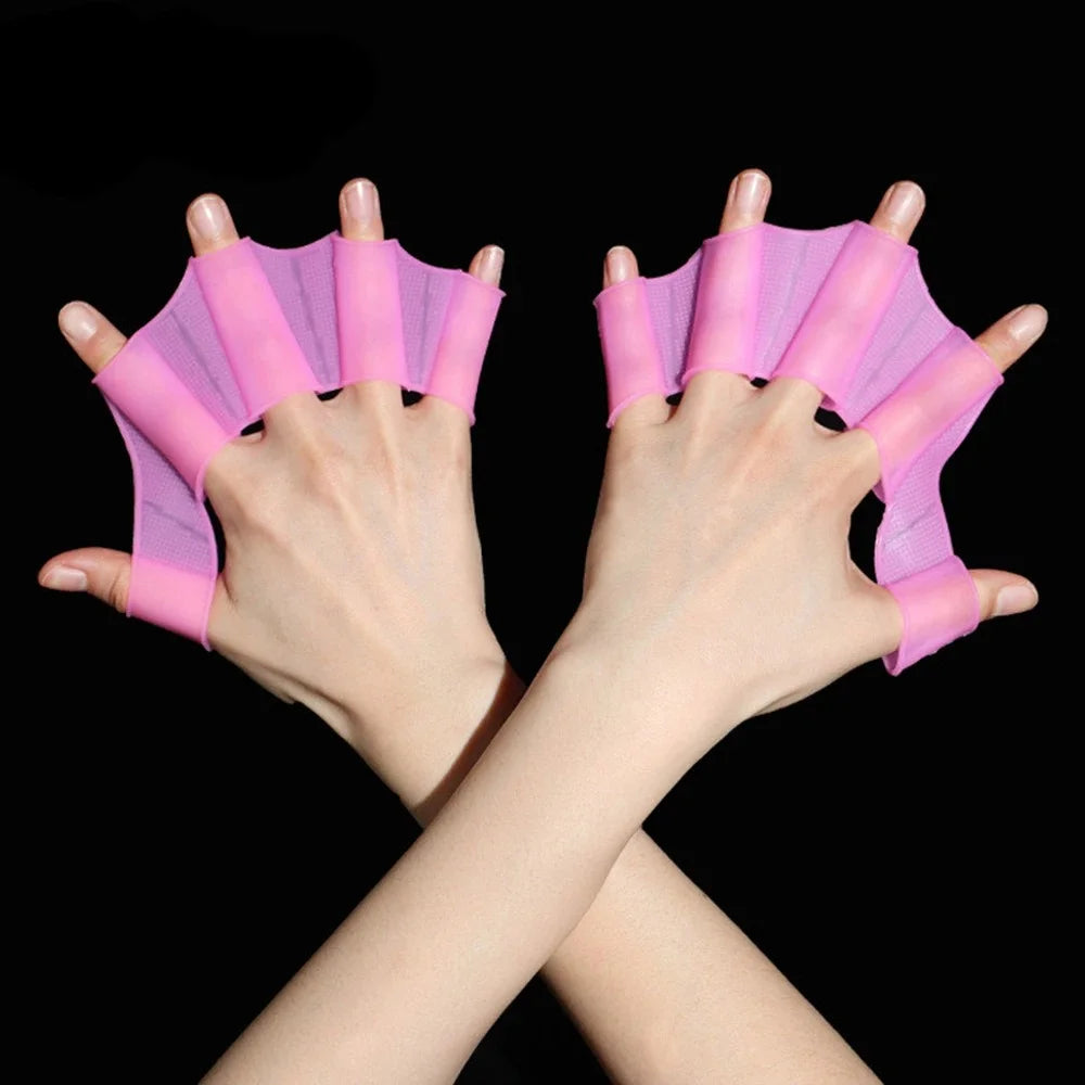 Silikon Schwimmflossen & Handschuhe | Schwimmtrainings-Ausrüstung für Herren, Damen & Kinder | Pool Sport Profi Finger-Paddel Kaufschwan® Rosa M