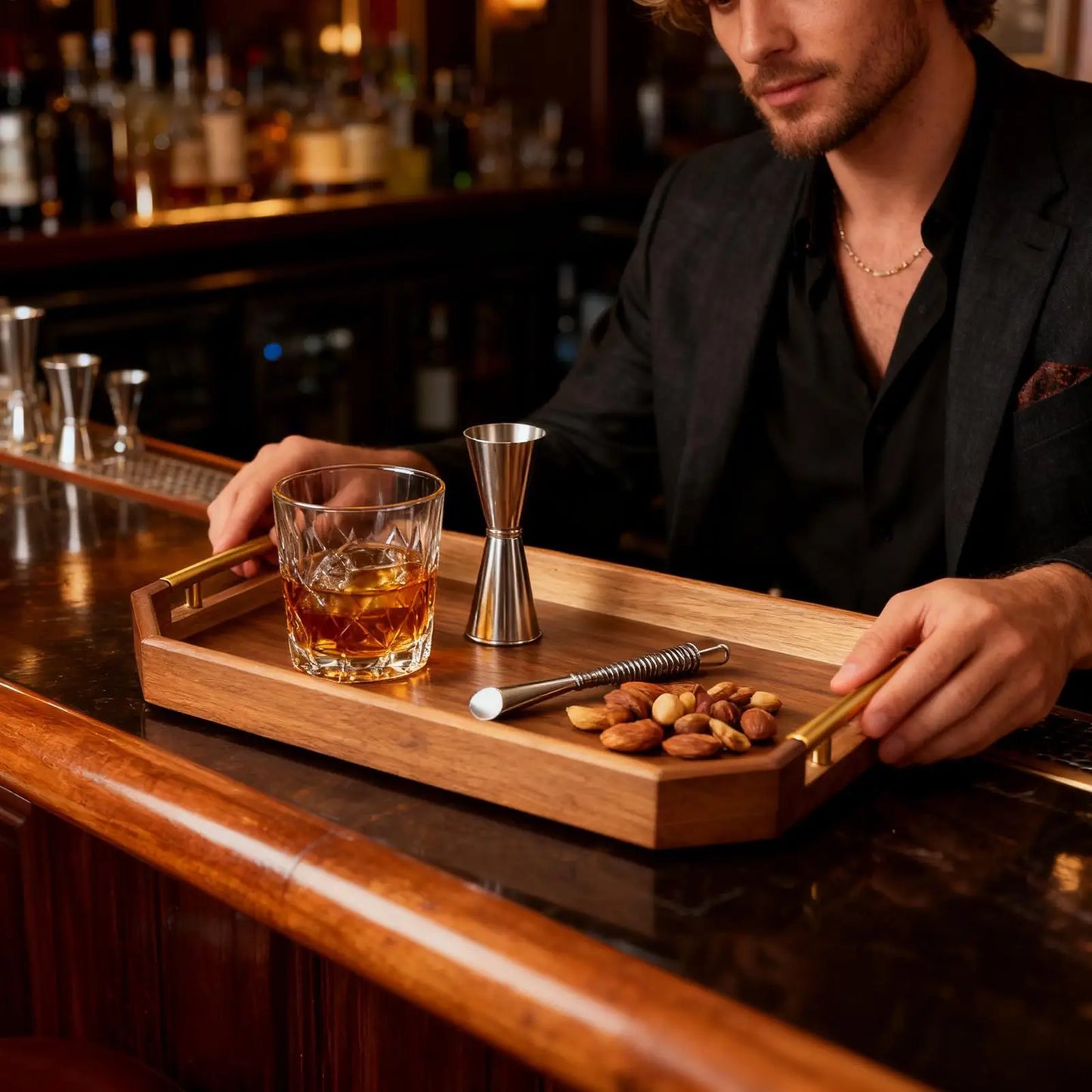 Achteckiges Holz-Serviertablett mit Griffen – Auslaufsicheres Frühstücks-im-Bett-Tablett für Couchtisch, Barwagen & Farmhouse-Deko