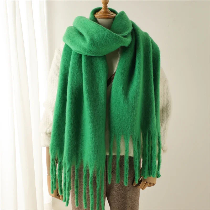 Winter Schal für Damen | Kaschmir-Optik Pashmina Tuch | Weiches Warmes XXL Umschlagtuch mit Fransen & Poncho-Stil Kaufschwan® Grün