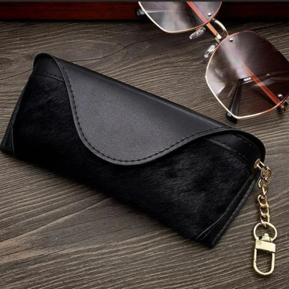 Vintage Leopard Leder Brillenetui – Tragbare Brillentasche für Alltag und Reisen Kaufschwan® Schwarz