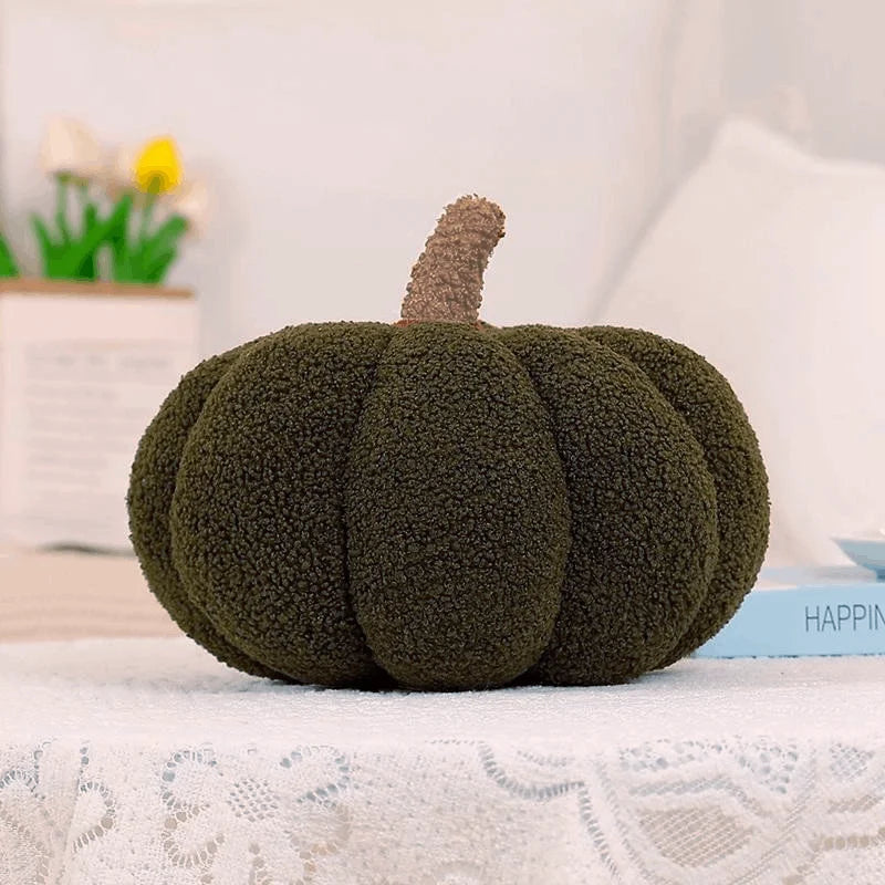 Kürbis Plüschkissen | 3D Kürbis Dekokissen | Herbst Sofakissen & Schlafzimmerkissen Kaufschwan® Dunkelgrün 20cm