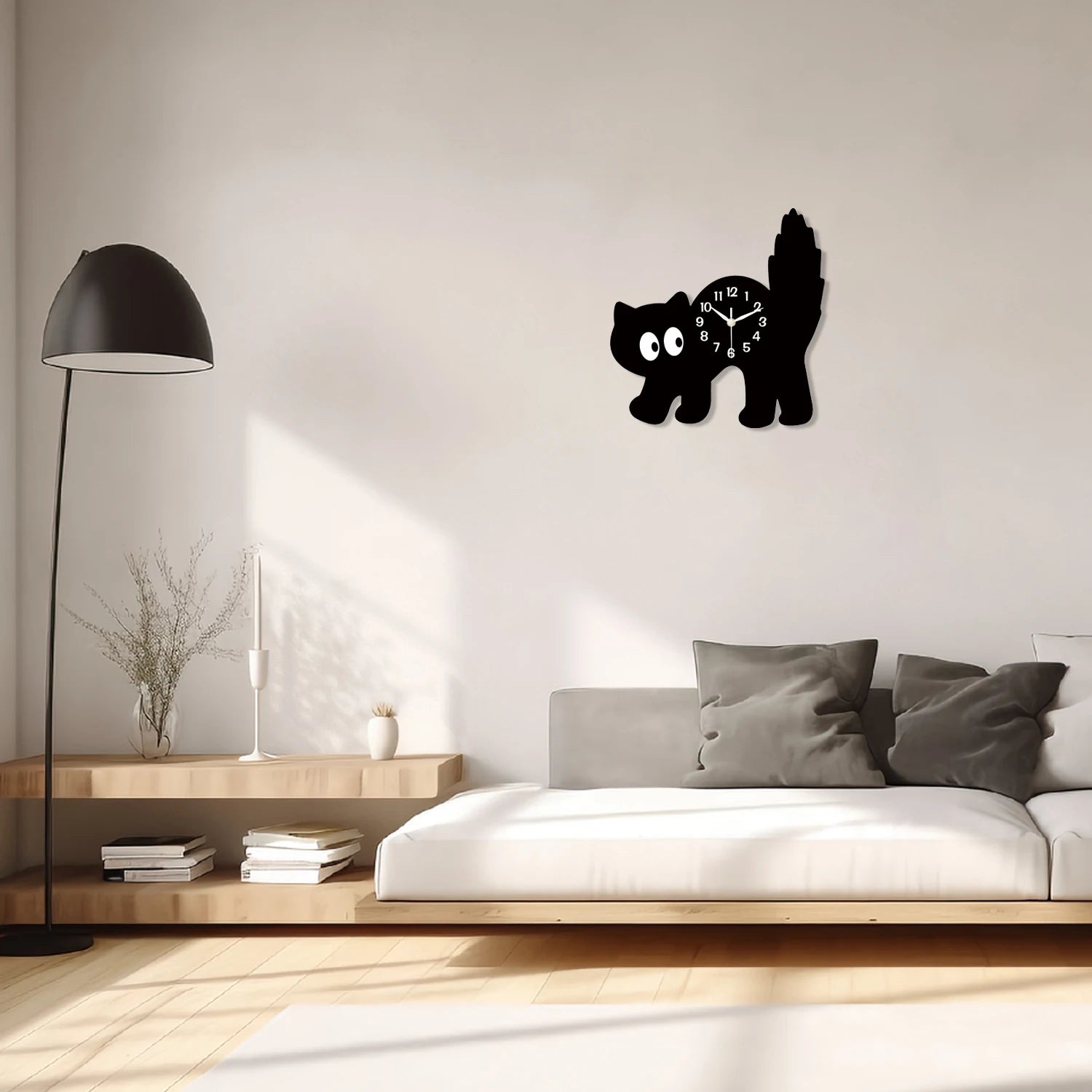 Niedliche Schwarze Katze Holz Wanduhr – Leise Quarz Deko Uhr Kaufschwan®