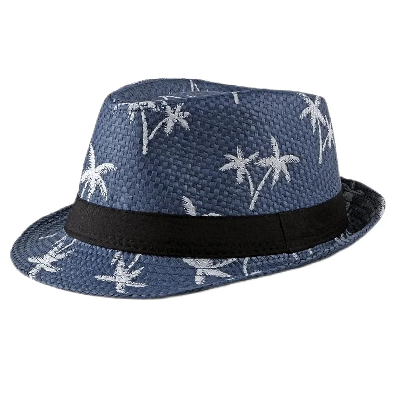 Retro Sonnenhut – Britischer Top Hat Stil, Geometrischer Strohhut mit Gürtel, Unisex Strand & Partner Fedoras