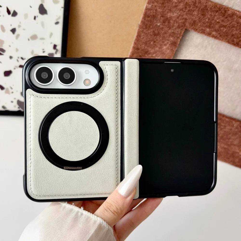 Luxuriöse Retro-Schutzhülle in Lederoptik für iPhone Duo 18 Fold und 18 Duo – Magnetische MagSafe-Kompatible Hülle mit Drehbarem Ständer und Stoßschutz Kaufschwan®