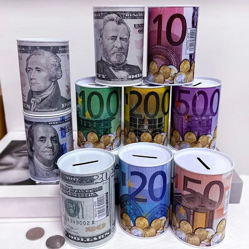 Zylindrische Euro Design Blech Sparbox – Wiederverwendbare Münz Aufbew – Kaufschwan®