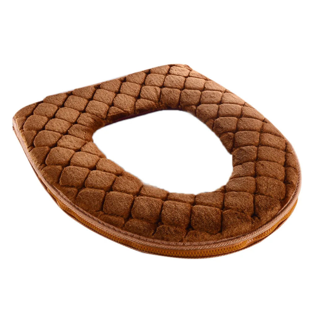 Weiche WC-Sitzauflage – Warmer Plüsch-Toilettensitzbezug für Winter | Waschbarer O-förmiger WC-Deckel (37cm × 44cm) Kaufschwan® Kaffee